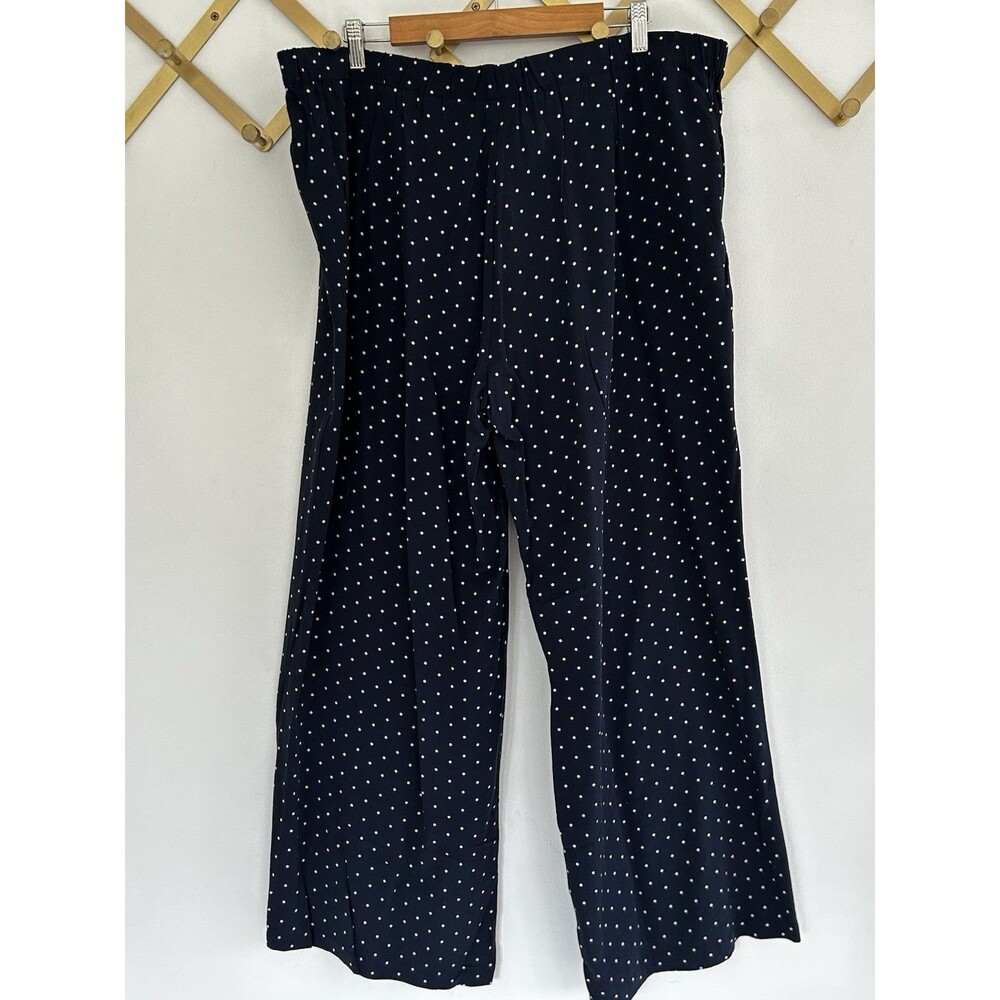 J.Jill Pants Size XL Navy Blue White Polka Dots Elastic Waist Wide Leg Nautical - Picture 6 of 8